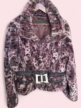 Vintage COOGI Y2K Purple Faux Fur Belted Jacket - Plus Size 3X RARE